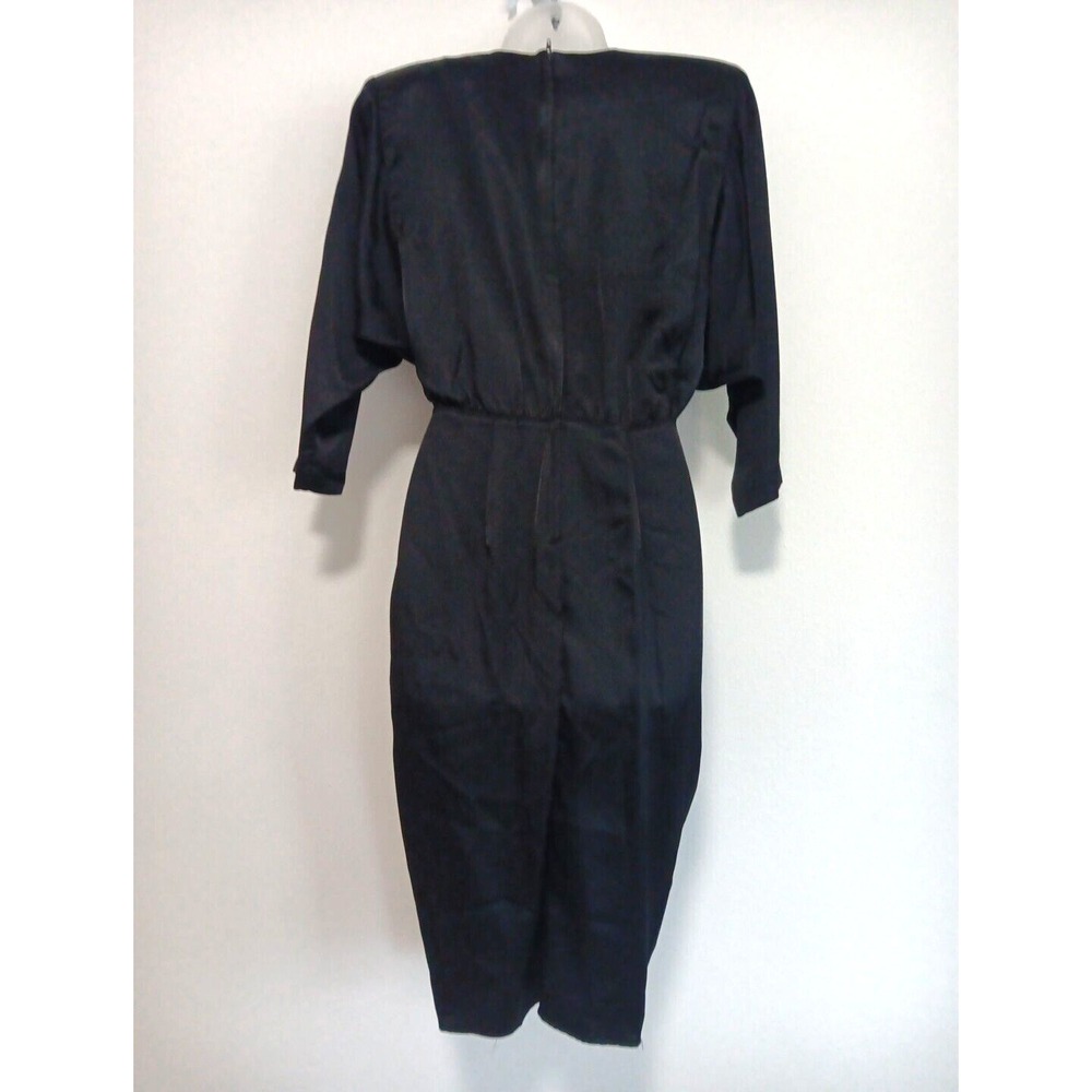 Satin Dress XS Black Witchy Gathered V Waist Sheath Vampire Vampgoth Stevie Nick - Picture 4 of 13